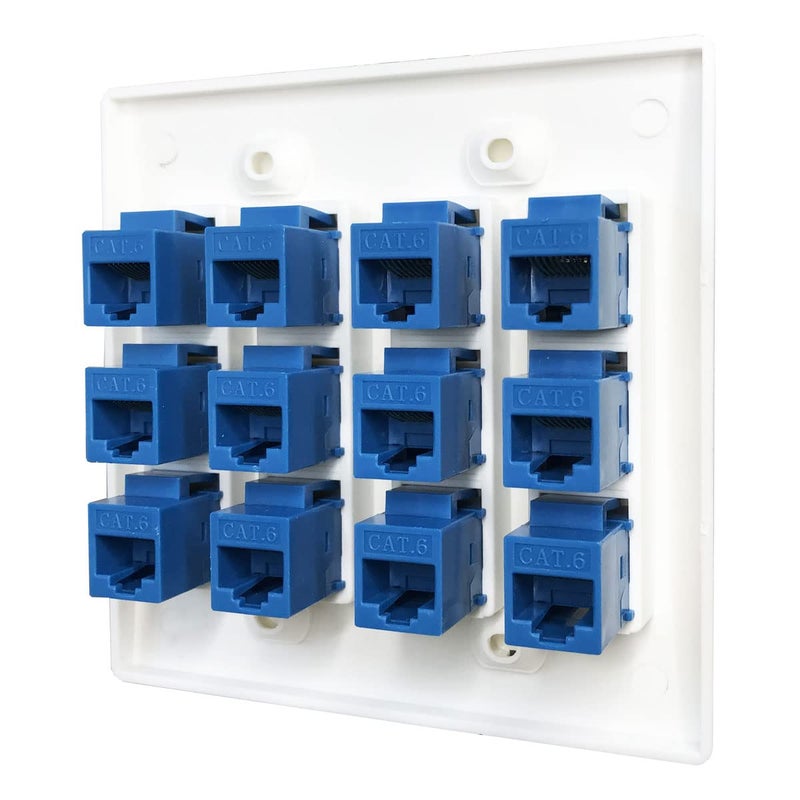 DIYTECH 12 Port Ethernet Wall Plate, Cat 6, Wall Outlet, RJ45 Female to Female Keystone Jacks - White - Image 3